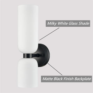 Modern 2-Light Wall Sconce Set of 2 – Milky White Glass
