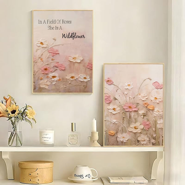 Pink Wildflower Canvas Wall Art Set of 3