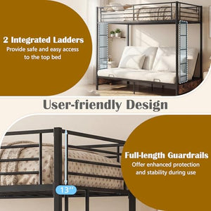 Twin Over Twin Futon Bunk Bed with Ladders & Guardrails