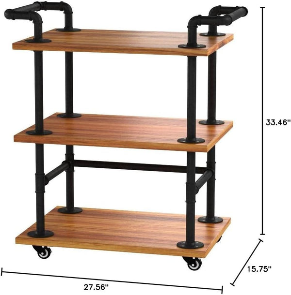 Industrial Pipe Bar Cart with Shelves and Wheels