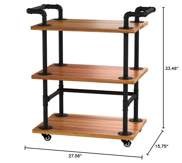 Industrial Pipe Bar Cart with Shelves and Wheels