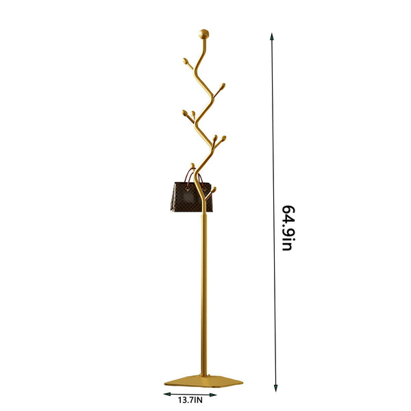 Metal Coat Rack Freestanding with 8 Hooks and Rectangular Base