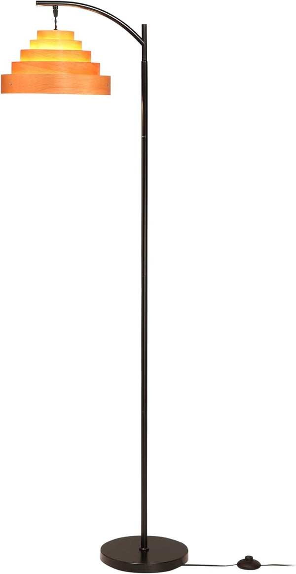 Layered Wood Shade Floor Lamp, Mid-Century Modern, E26, Foot Pedal Switch
