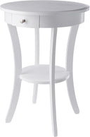 Round Wood Accent Table with Drawer and Shelf