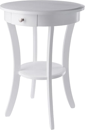 Round Wood Accent Table with Drawer and Shelf