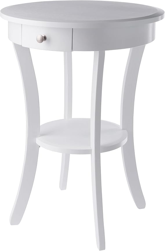 Round Wood Accent Table with Drawer and Shelf
