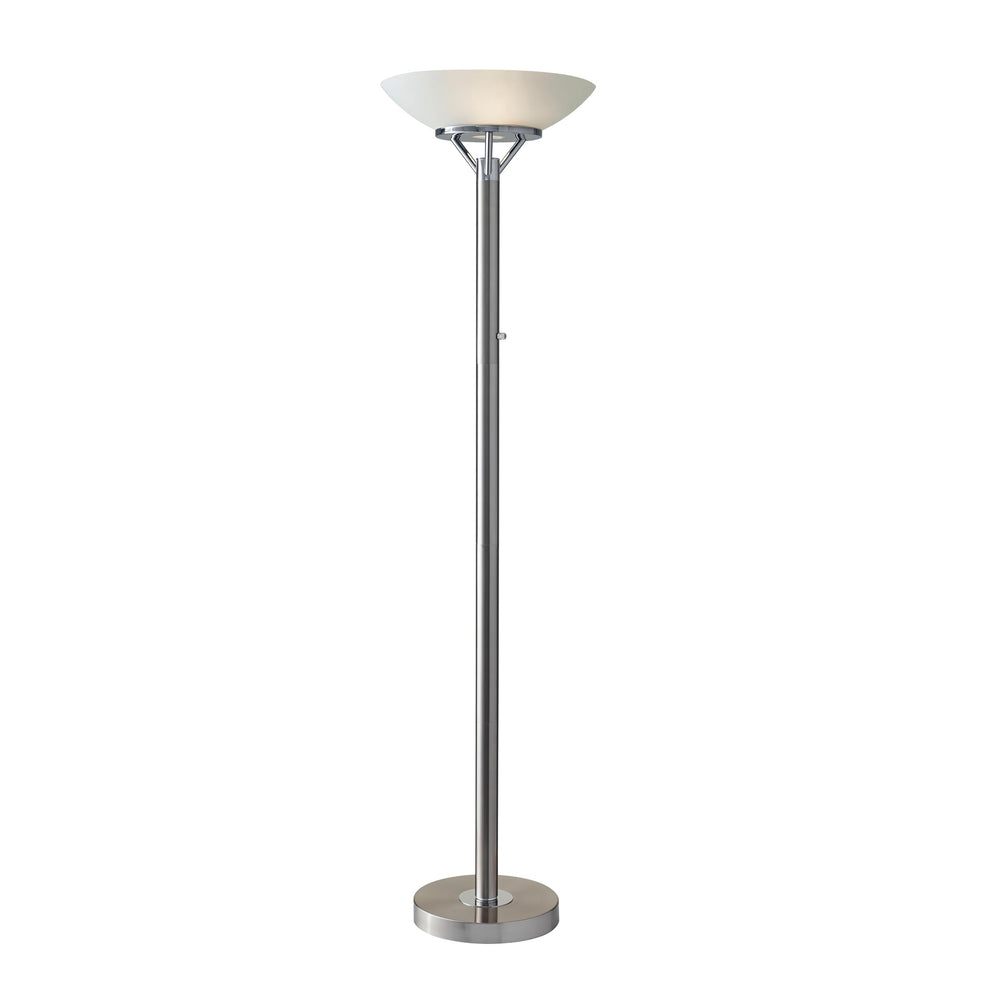 Industrial Floor Lamp – Brushed Steel & Fabric Shade