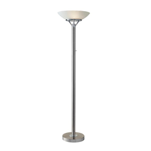 Industrial Floor Lamp – Brushed Steel & Fabric Shade
