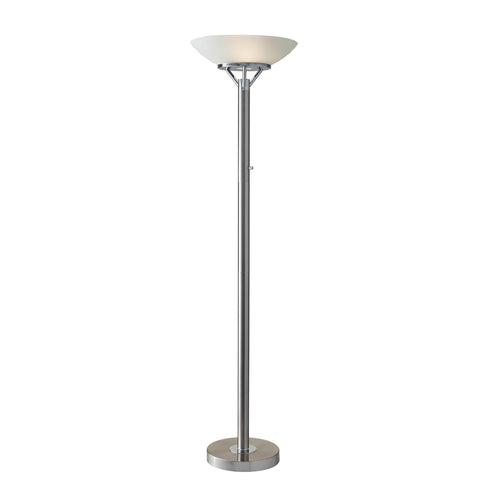 Industrial Floor Lamp – Brushed Steel & Fabric Shade