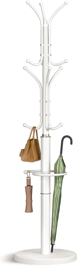 Freestanding Coat Rack with Marble Base & 12 Hooks