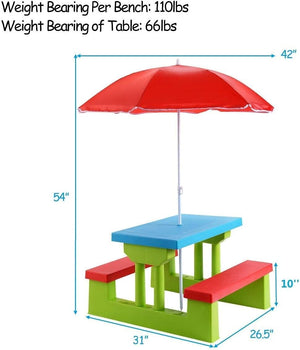 Kids Picnic Table Set with Removable Umbrella