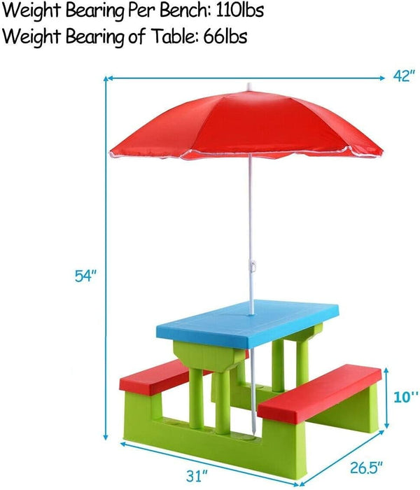 Kids Picnic Table Set with Removable Umbrella