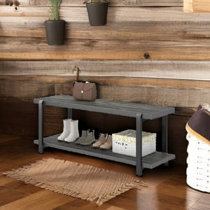 Industrial Entryway Bench with Shoe Storage – 47 Inch