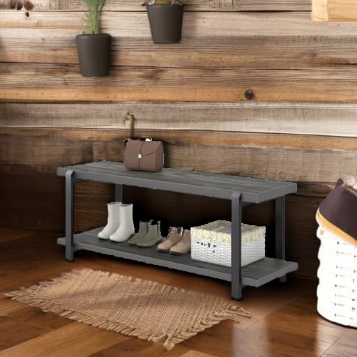 Industrial Entryway Bench with Shoe Storage – 47 Inch