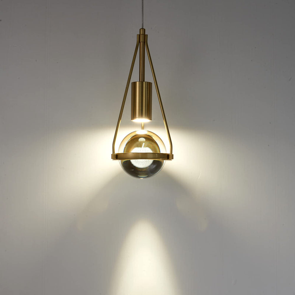 Gold Crystal Globe Pendant Light – 1-Light Dimmable LED Ceiling Fixture