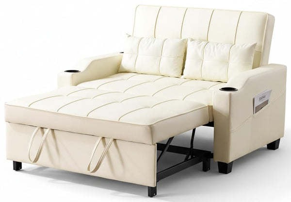 Convertible Futon Sofa Bed with USB Ports & Cup Holders