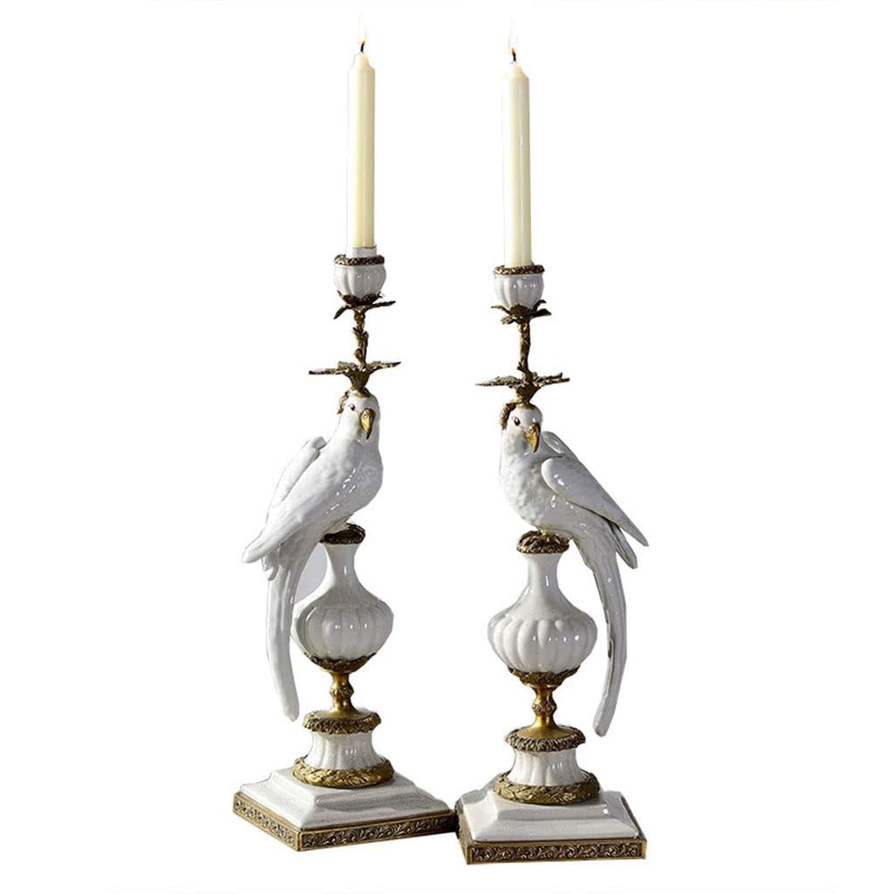 Ceramic Parrot Candle Holder – Blue & White Nordic Candlestick Stand