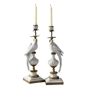 Ceramic Parrot Candle Holder – Blue & White Nordic Candlestick Stand