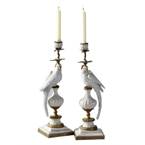 Ceramic Parrot Candle Holder – Blue & White Nordic Candlestick Stand