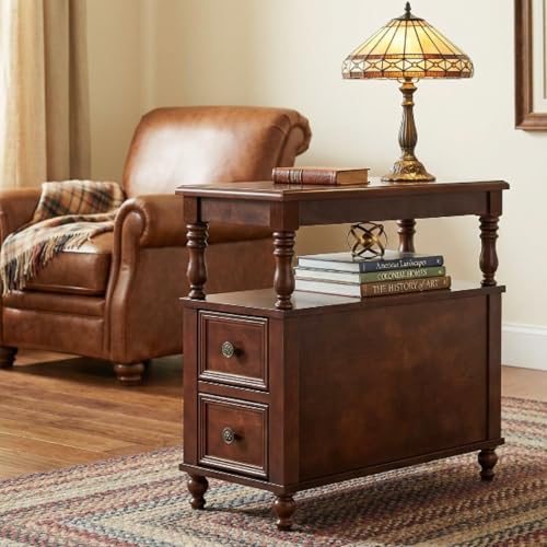 Mid-Century Wood End Table with 2 Drawers and Storage Shelf