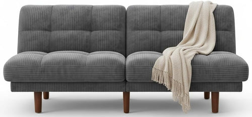 Convertible Futon Sofa Bed with Adjustable Backrest – Grey Corduroy