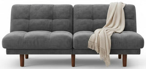 Convertible Futon Sofa Bed with Adjustable Backrest – Grey Corduroy
