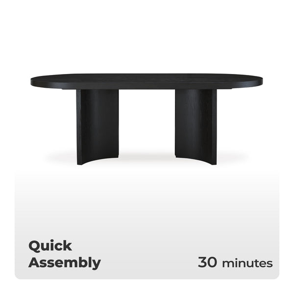 Oval Black Dining Table – Art Deco Pedestal, Seats 8