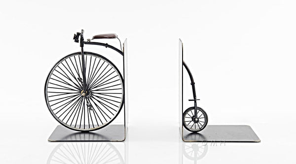 Vintage High Wheeler Bicycle Bookends – Iron Metal, Black