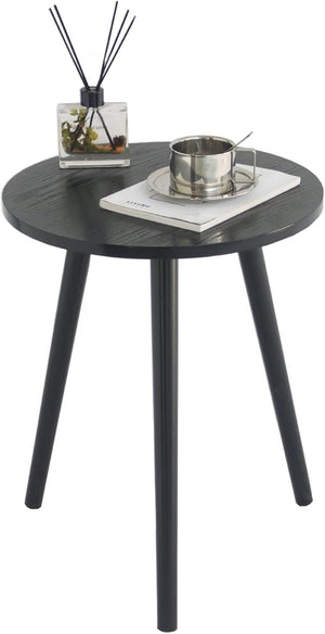 Round Wood Side Table – Small Accent End Table with 3 Legs