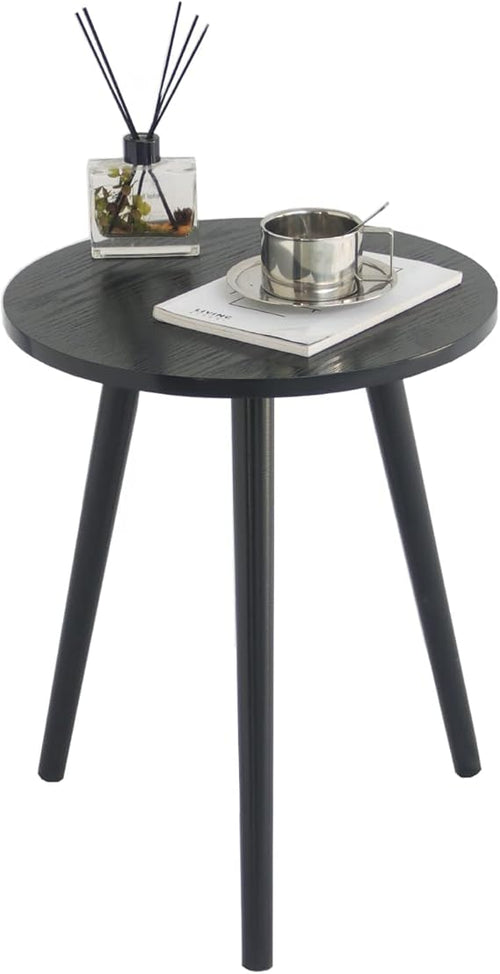 Round Wood Side Table – Small Accent End Table with 3 Legs