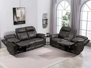 Power Reclining Sofa & Loveseat Set with USB Port, Console & Cup Holders