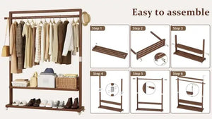 Solid Wood Freestanding Clothes Rack with Wheels