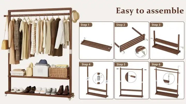Solid Wood Freestanding Clothes Rack with Wheels