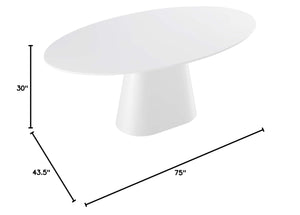 75" Oval High Gloss MDF Dining Table – White