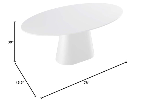 75" Oval High Gloss MDF Dining Table – White