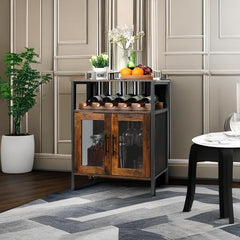 Wine Bar Cabinet with Glass Holder & Mesh Door