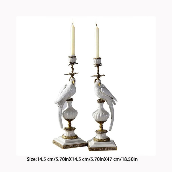 Ceramic Parrot Candle Holder – Blue & White Nordic Candlestick Stand