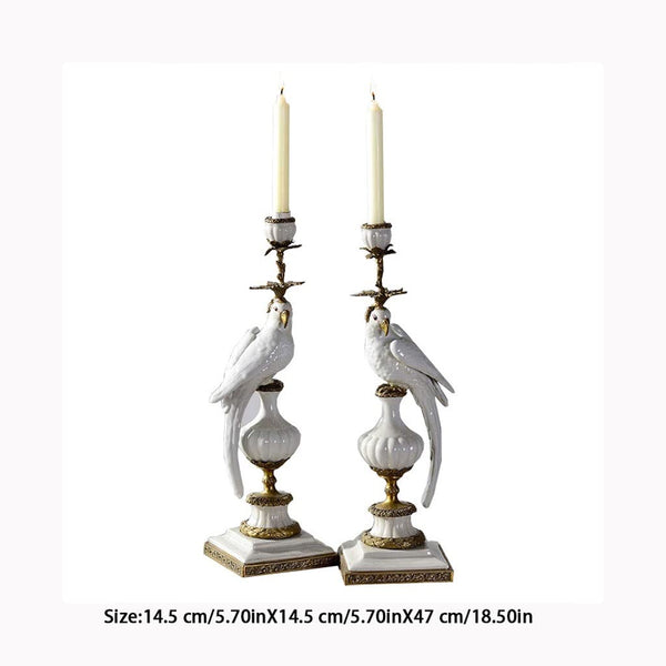 Ceramic Parrot Candle Holder – Blue & White Nordic Candlestick Stand