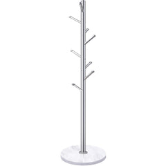 Freestanding Coat Rack with Marble Base & 8 Hooks — Silver
