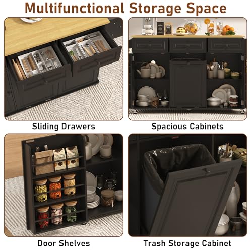 Rolling Kitchen Island with Power Outlet & Drop Leaf