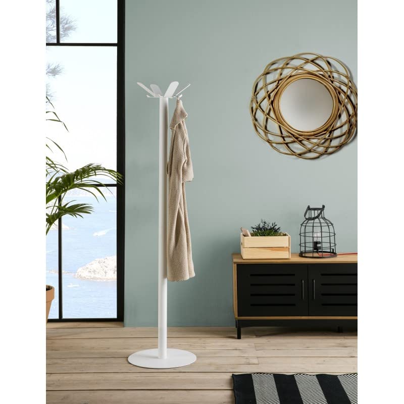 Freestanding Metal Coat Rack with 8 Hooks – White
