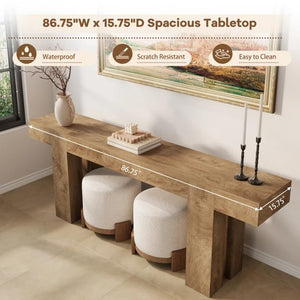 Extra Long Console Table – Natural Oak Brown, 86.75 Inch