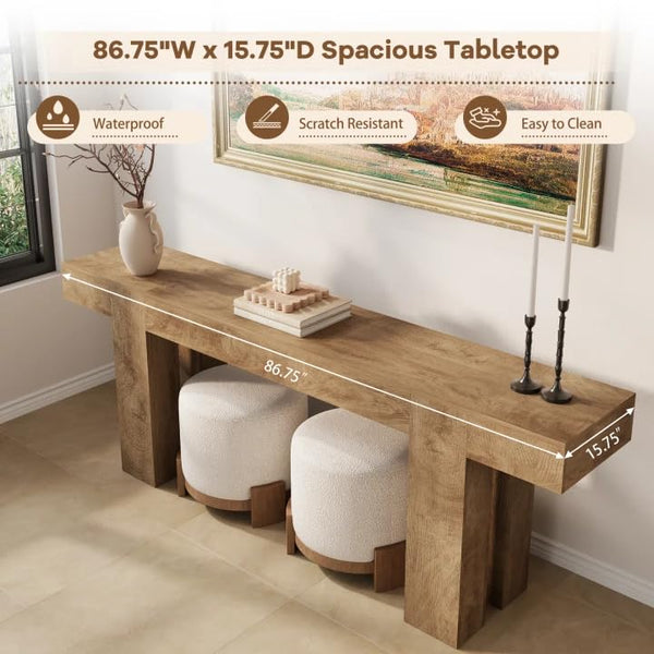 Extra Long Console Table – Natural Oak Brown, 86.75 Inch