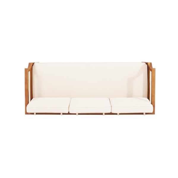 Outdoor 3-Seater Acacia Wood Sofa with Water-Resistant Cushions