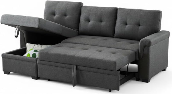Convertible L-Shaped Sectional Sleeper Sofa with Storage Chaise