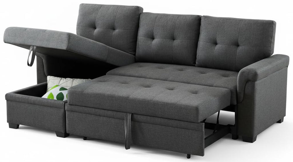 Convertible L-Shaped Sectional Sleeper Sofa with Storage Chaise