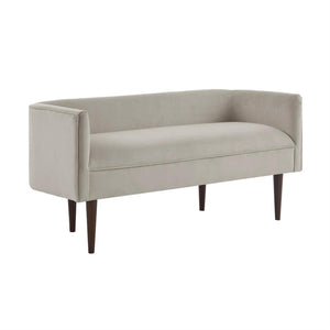 Velvet Accent Bench with Curved Backrest & Wood Legs – Cream