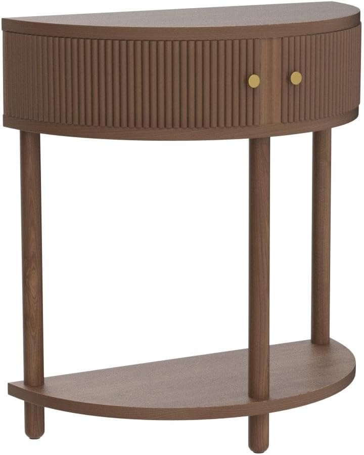Fluted Half Moon Console Table with Storage Doors