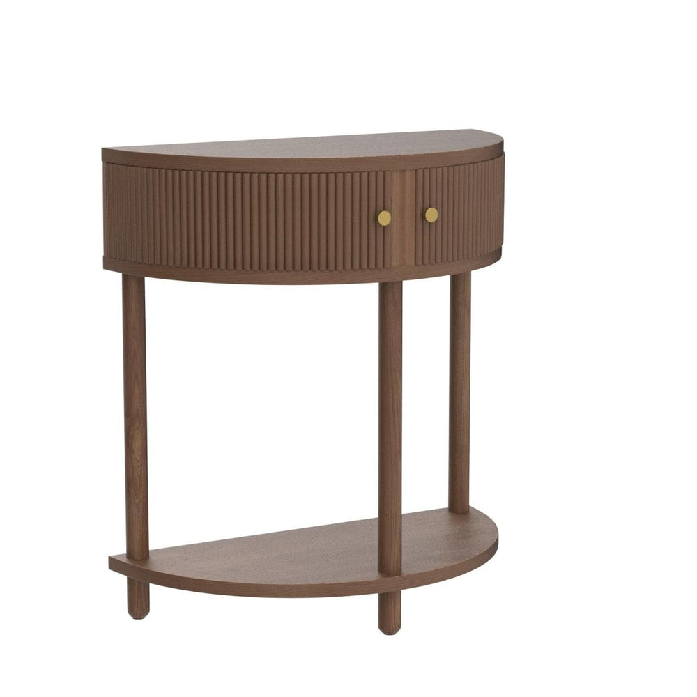 Fluted Half Moon Console Table with Storage Doors
