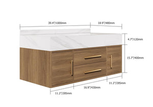 39.4" Floating Bathroom Vanity with Sink & Sintered Stone Countertop